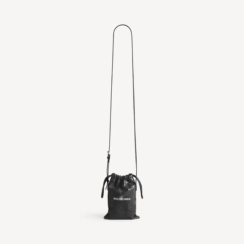 Mala de compras masculina com suporte para telemóvel em preto Mala de compras masculina com suporte para telemóvel em preto