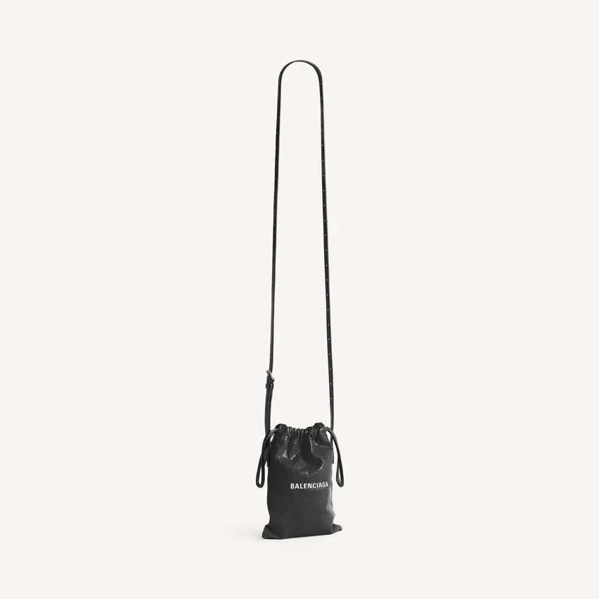 Mala de compras masculina com suporte para telemóvel em preto Mala de compras masculina com suporte para telemóvel em preto