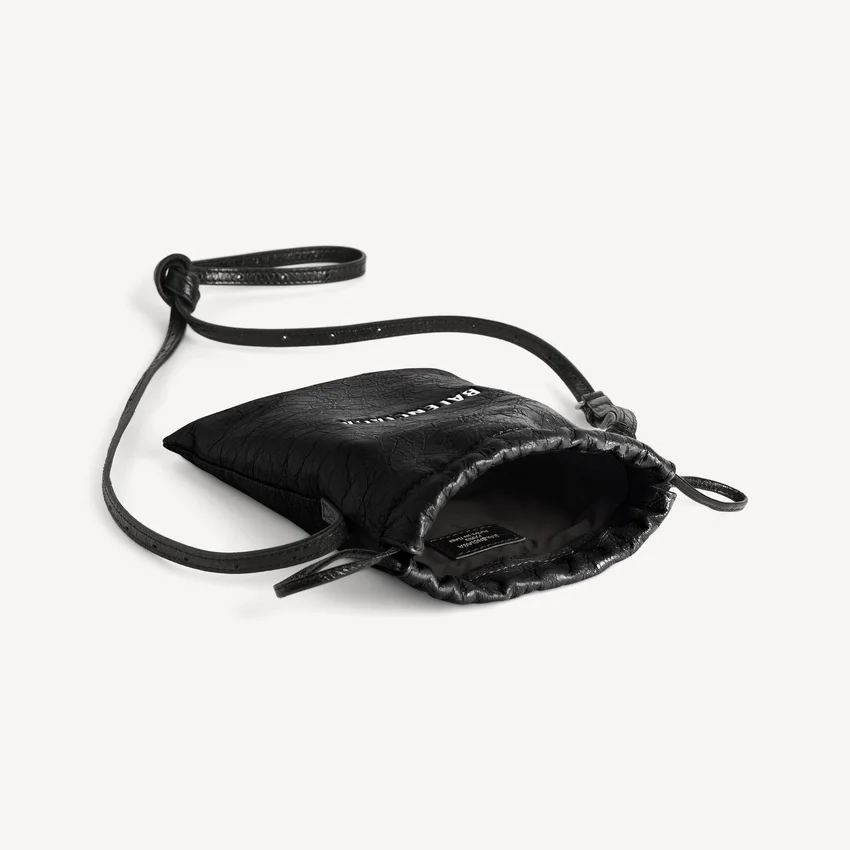 Mala de compras masculina com suporte para telemóvel em preto Mala de compras masculina com suporte para telemóvel em preto