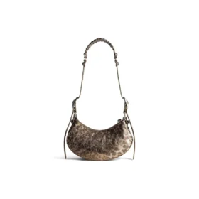 Mala de Ombro Le Cagole XS Metalizada com Estampado de Leopardo «Castanho» 6713092AAV72529