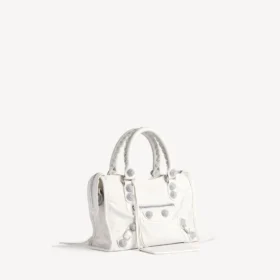 Mala Le City para mulher, pequena, com tachas gigantes e strass, em branco óptico