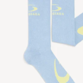 Meias desportivas masculinas com laço e ícone em azul/amarelo