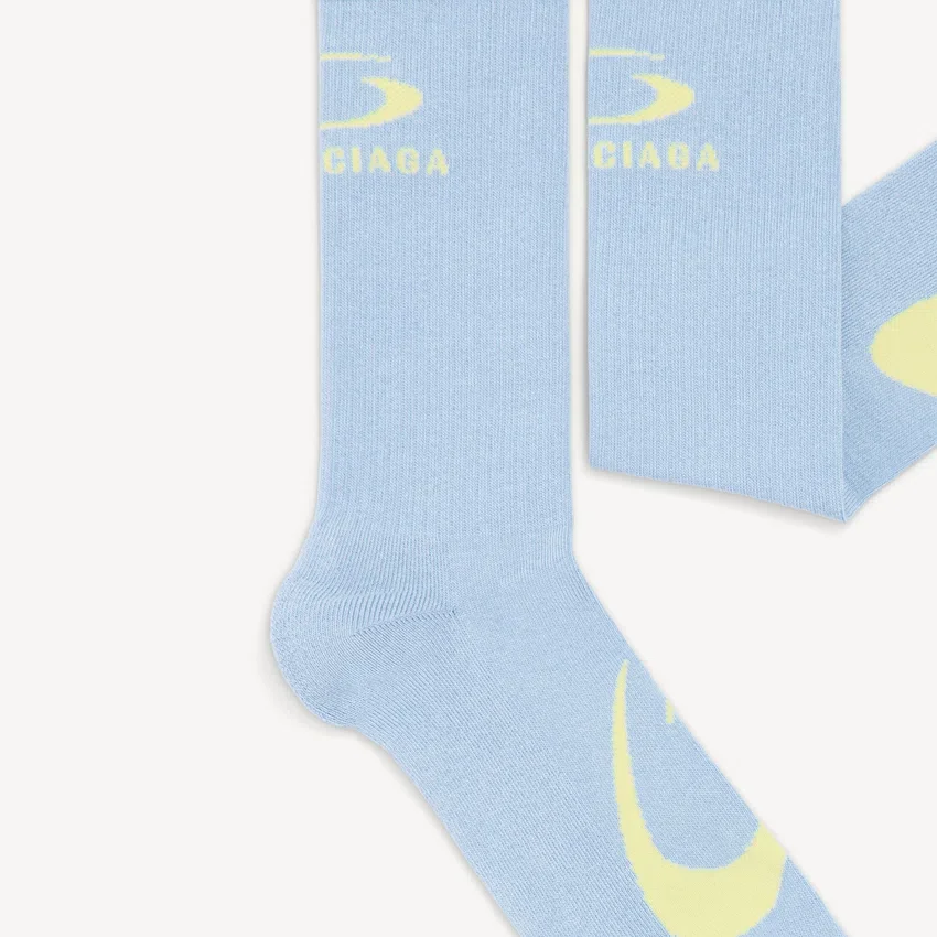 Meias desportivas masculinas com laço e ícone em azul/amarelo Meias desportivas masculinas com laço e ícone em azul/amarelo