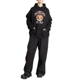 Moletom com capuz e estampado do logótipo da faculdade «Est. 1917», corte largo «Preto» 675003TLV901076 Moletom com capuz e estampado do logótipo da faculdade «Est. 1917», corte largo «Preto» 675003TLV901076