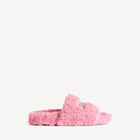 Mules aberta com pelo para mulher em rosa suave
