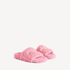 Mules aberta com pelo para mulher em rosa suave