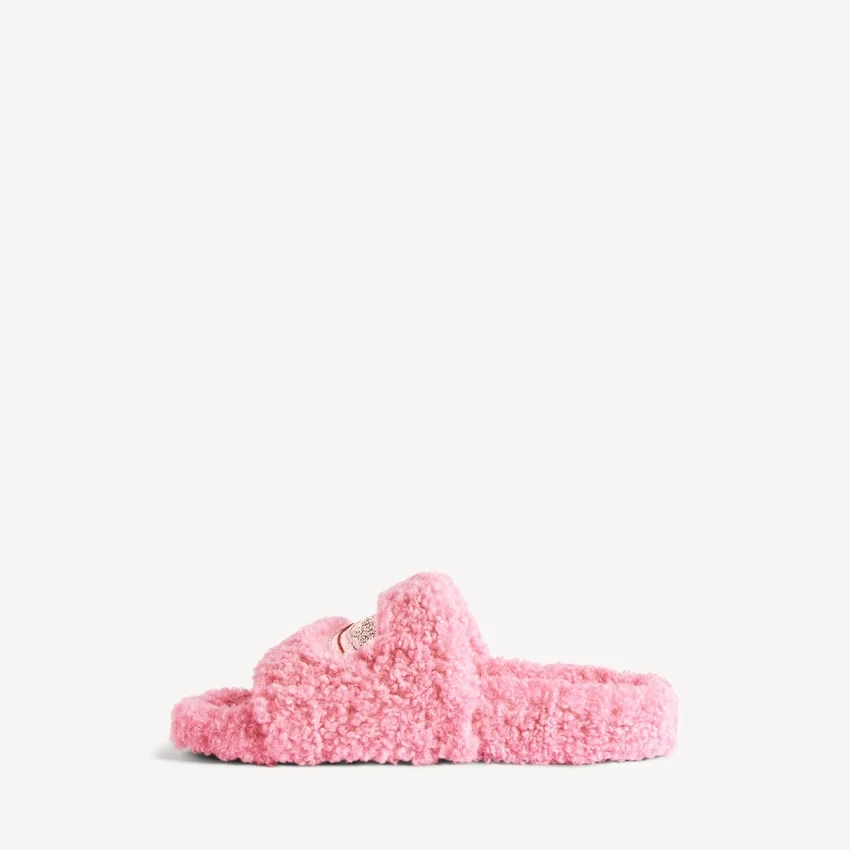 Mules aberta com pelo para mulher em rosa suave Mules aberta com pelo para mulher em rosa suave