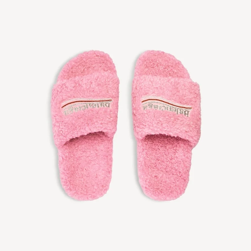 Mules aberta com pelo para mulher em rosa suave Mules aberta com pelo para mulher em rosa suave
