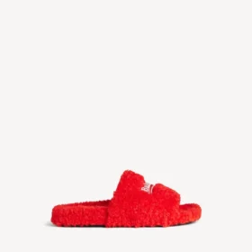 Mules aberto com forro felpudo para homem em laranja vivo/branco/vermelho