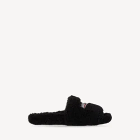 Mules aberto com pelo para homem em preto/branco/vermelho