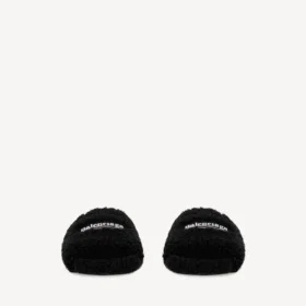 Mules aberto com pelo para homem em preto/branco/vermelho