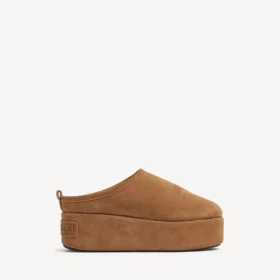 Mules de plataforma macia «Alaska» para mulher em castanho/branco
