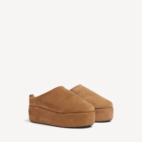 Mules de plataforma macia «Alaska» para mulher em castanho/branco