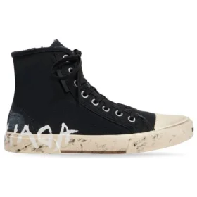 Paris Sneaker de cano alto «Algodão preto desgastado e borracha branca com graffiti» 688752W3RR41099 Paris Sneaker de cano alto «Algodão preto desgastado e borracha branca com graffiti» 688752W3RR41099