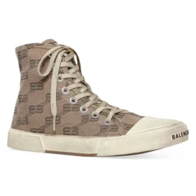 Paris Sneaker de cano alto «Tan BB Monogram Cotton and White Rubber» 688756W3RQ12298
