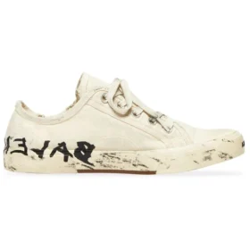 Paris Sneaker de cano baixo «Algodão branco desgastado e borracha branca com graffiti» 688757W3RR59010