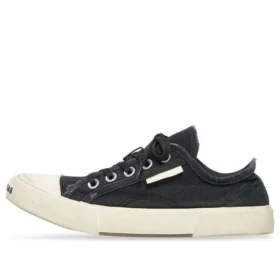 Paris Sneaker de cano baixo «Algodão Desgastado Preto e Borracha Branca» 688754W3RC21090