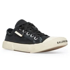 Paris Sneaker de cano baixo «Algodão Desgastado Preto e Borracha Branca» 688754W3RC21090