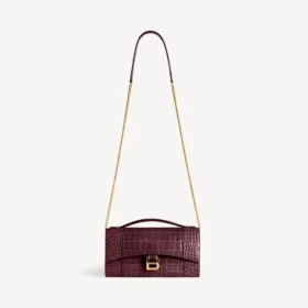 Pochette feminina em forma de Hourglass com corrente em bordô escuro