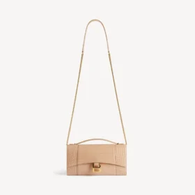 Pochette feminina em forma de Hourglass com corrente em nude