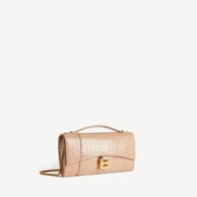 Pochette feminina em forma de Hourglass com corrente em nude