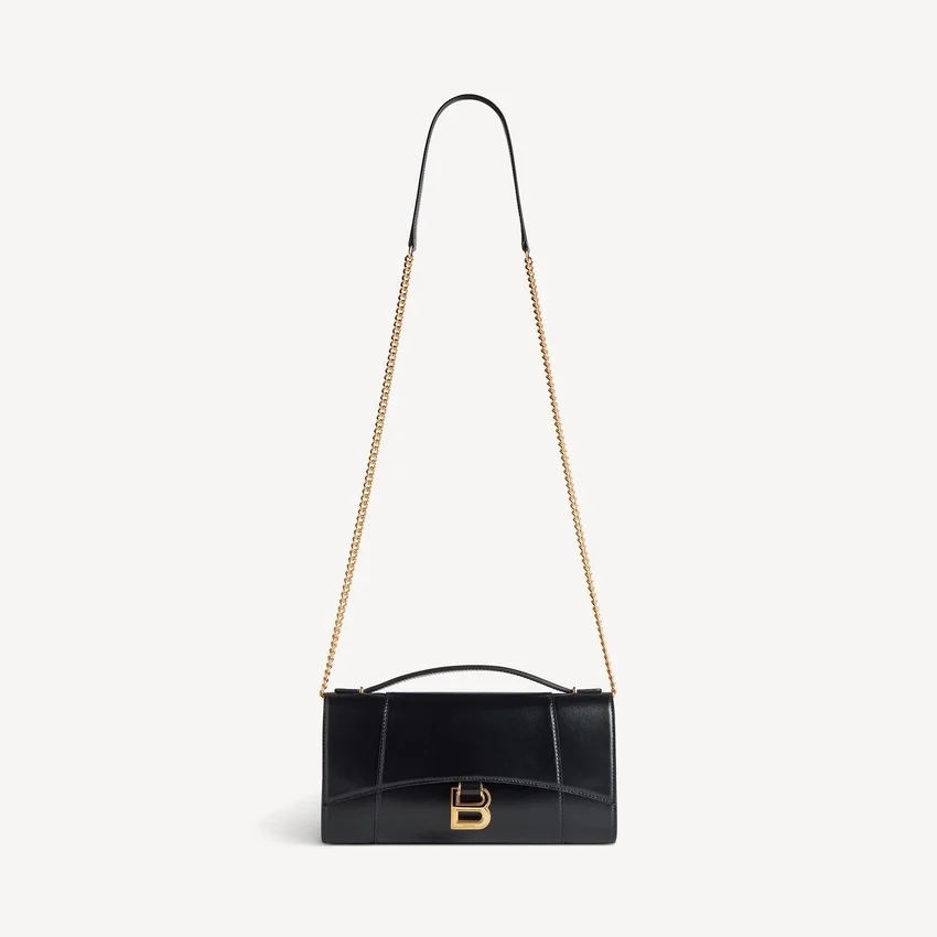 Pochette feminina em forma de Hourglass com corrente, em preto Pochette feminina em forma de Hourglass com corrente, em preto