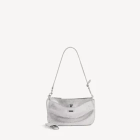 Pochette feminina Rodeo com alça tipo sling e strass em cinzento fumado