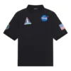 Polos de algodão de cor sólida com estampado espacial da coleção Balenciaga x NASA FW21 para homem, preto, 662493TKVG11070