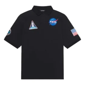 Polos de algodão de cor sólida com estampado espacial da coleção Balenciaga x NASA FW21 para homem, preto, 662493TKVG11070