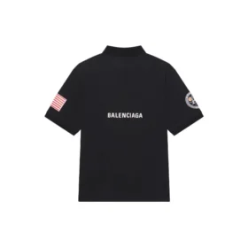 Polos de algodão de cor sólida com estampado espacial da coleção Balenciaga x NASA FW21 para homem, preto, 662493TKVG11070