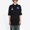 Polos de algodão de cor sólida com estampado espacial da coleção Balenciaga x NASA FW21 para homem, preto, 662493TKVG11070