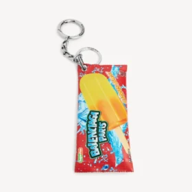 Porta-chaves/pingente masculino em forma de bolsa de snacks, na cor vermelha