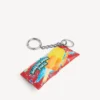 Porta-chaves/pingente masculino em forma de bolsa de snacks, na cor vermelha