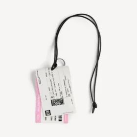 Porta-chaves/pingente para homem em forma de bilhete de comboio em branco/preto/rosa