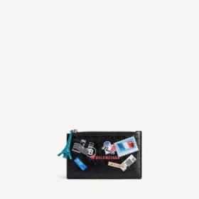 Porta-moedas e porta-cartões grande e comprido para homem, em preto/multicolorido