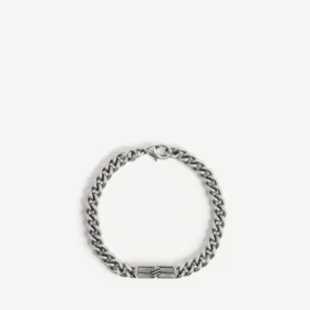 Pulseira fina «Gourmette» «BB Icon» para homem em prata antiga