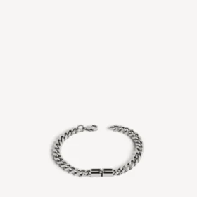 Pulseira fina «Gourmette» «BB Icon» para homem em prata antiga