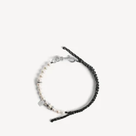 Pulseira/gargantilha Malibu com pérolas em preto/branco/prata brilhante