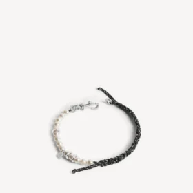 Pulseira/gargantilha Malibu com pérolas em preto/branco/prata brilhante