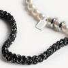 Pulseira/gargantilha Malibu com pérolas em preto/branco/prata brilhante