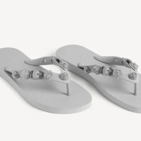 Sandália de dedo feminina Cagole em cinzento Balenciaga/cristal