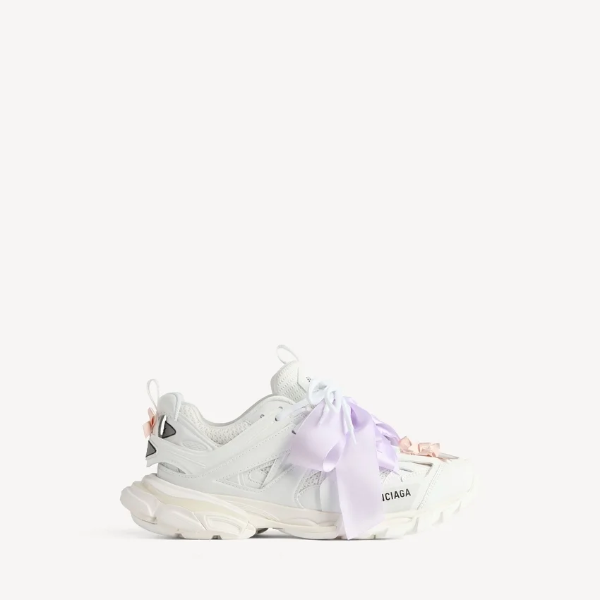 Sapatilha de corrida com laços para mulher em branco/rosa Sapatilha de corrida com laços para mulher em branco/rosa