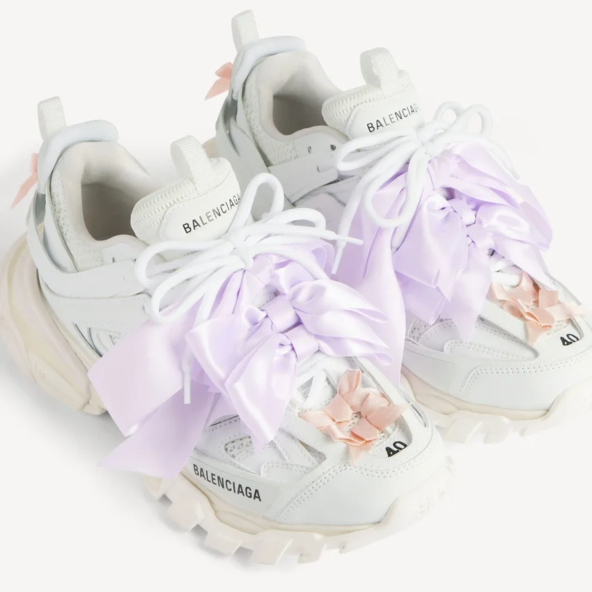 Sapatilha de corrida com laços para mulher em branco/rosa Sapatilha de corrida com laços para mulher em branco/rosa