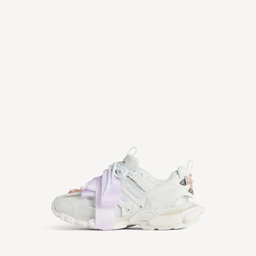 Sapatilha de corrida com laços para mulher em branco/rosa Sapatilha de corrida com laços para mulher em branco/rosa