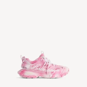 Sapatilha de track de mulher com logótipo em estêncil, em rosa/branco