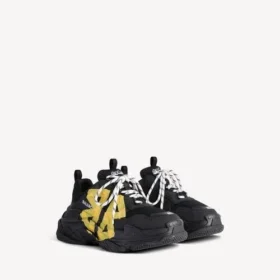 Sapatilha feminina «Triple S Tape Type» em preto/amarelo