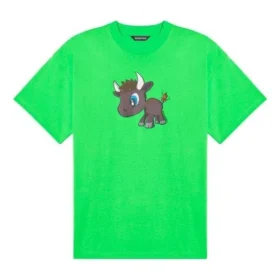 SS21 Estampa de desenhos animados com padrão pequeno, manga curta, unissexo, verde 612966TJVM93302