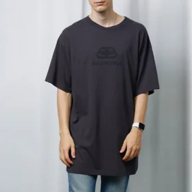 T-shirt BB de malha entrelaçada desbotada de tamanho grande «Navy Black» 583214TFV658060
