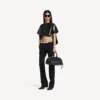 T-shirt curta com cauda para mulher, em preto