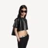 T-shirt curta com cauda para mulher, em preto